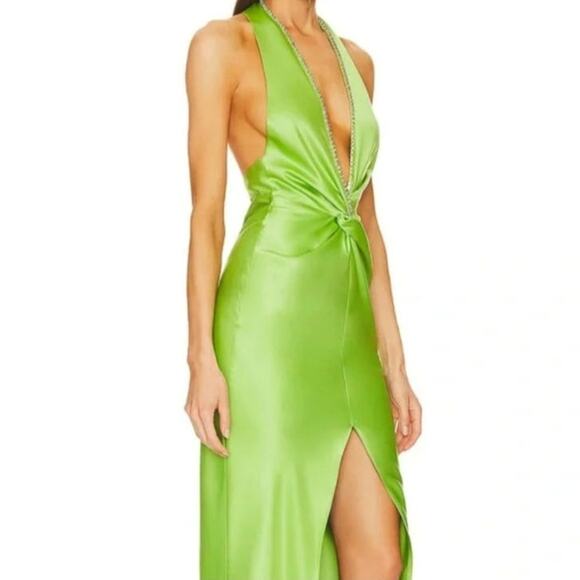 KHANUMS‎ X Revolve Halter Gown With Slit in Pear Green Size Small - Picture 4 of 12
